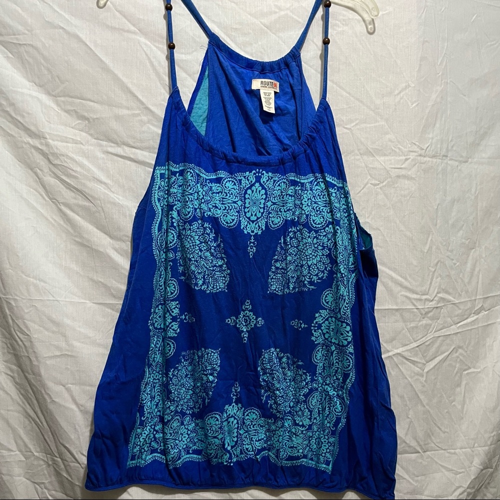 Route 66 blue bandanna print tank top